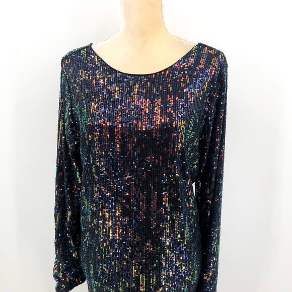 CHELSEA28 Women's Sequin Long Sleeve Minidress Large Navy Blue Multi NWOT - Picture 6 of 10